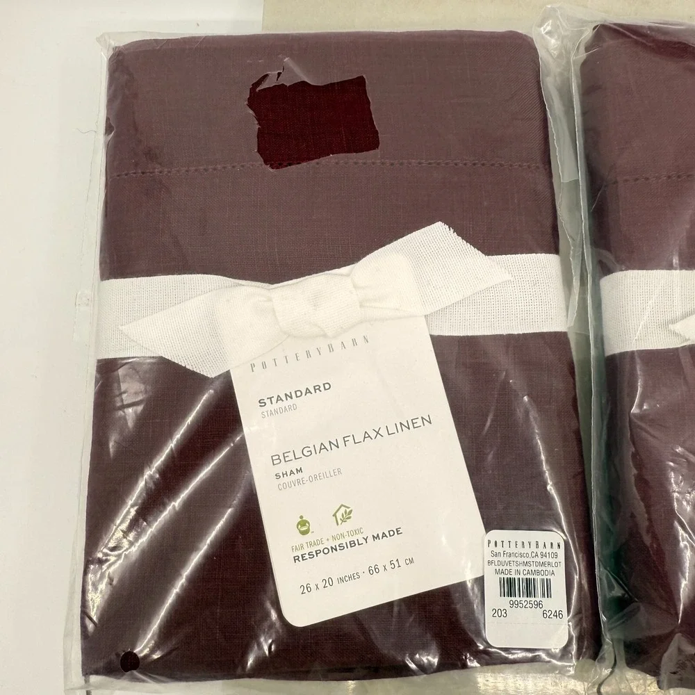 Pottery Barn Merlot Belgian Flax Linen Standard Shams Set Of 2 Luxury NEW